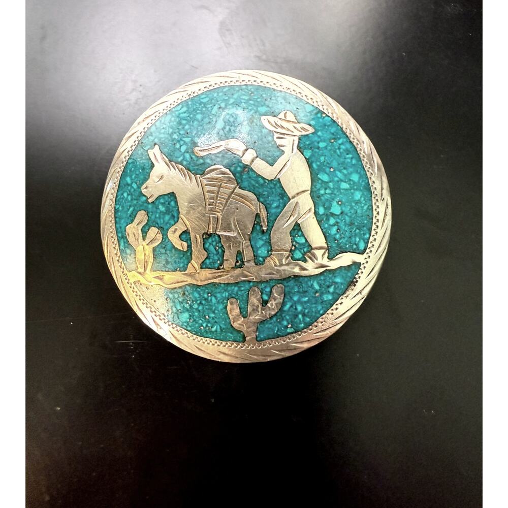 Vintage Mexico 925 Sterling Turquoise Pendant or Pin